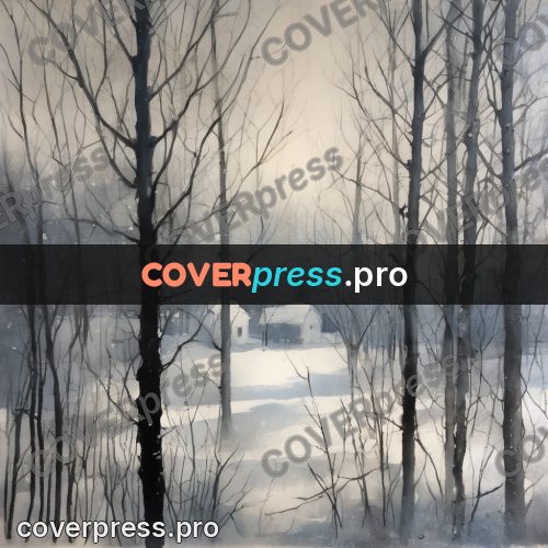 Watercolor illustration: winter wood in the snow