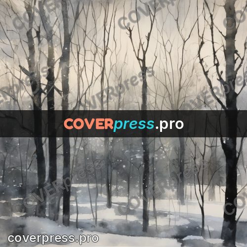 Watercolor illustration: winter wood in the snow