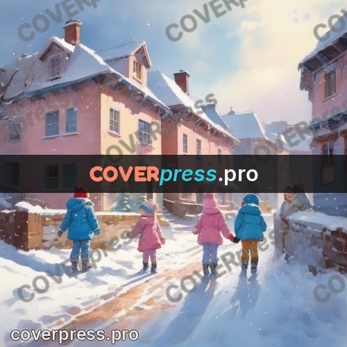 Watercolor illustration: children on a winter street