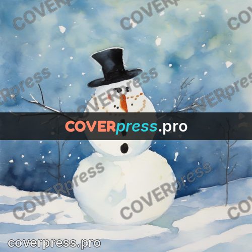 Watercolor illustration: snowman in a winter wood