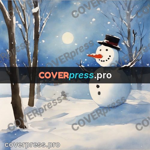 Watercolor illustration: snowman in a winter wood