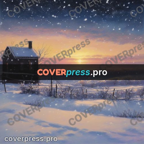 Watercolor illustration: winter evening in a snowy field