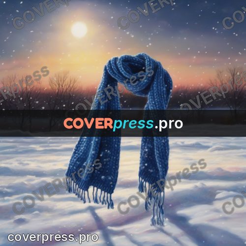 Watercolor illustration: winter evening in a snowy field