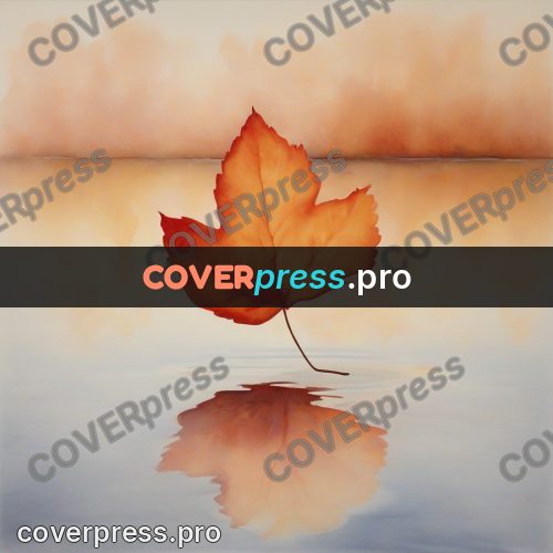 Watercolor illustration: orange leaf above the water