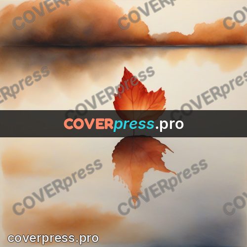 Watercolor illustration: orange leaf above the water