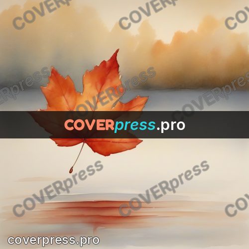 Watercolor illustration: orange leaf above the water