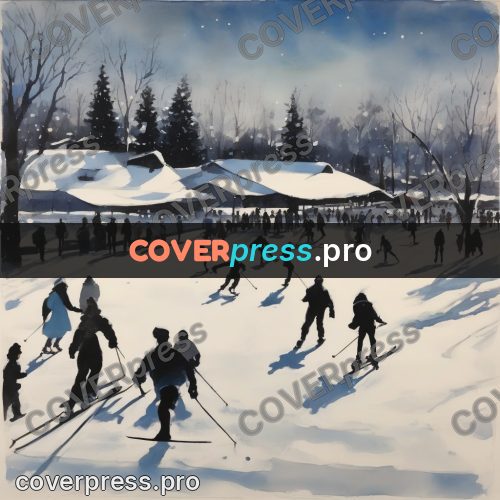 Watercolor illustration: people on a winter rink