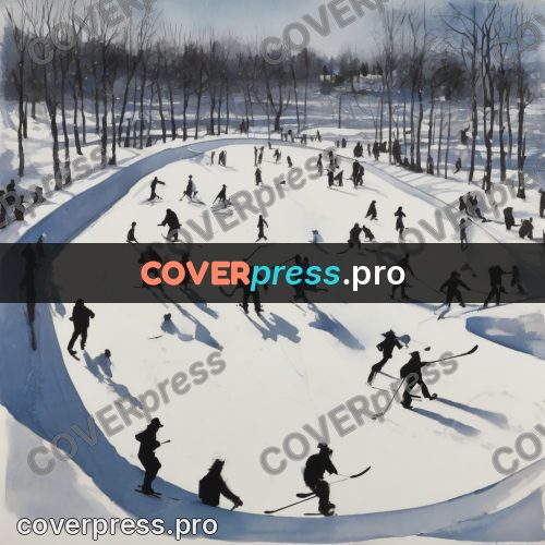 Watercolor illustration: people on a winter rink