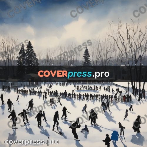Watercolor illustration: people on a winter rink
