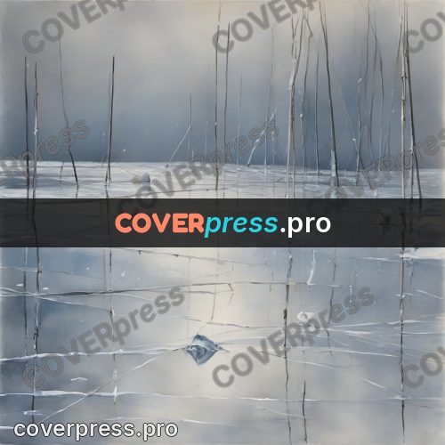 Watercolor illustration: ice with grooves in the snow