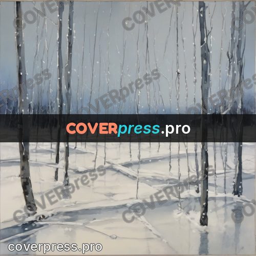 Watercolor illustration: ice with grooves in the snow