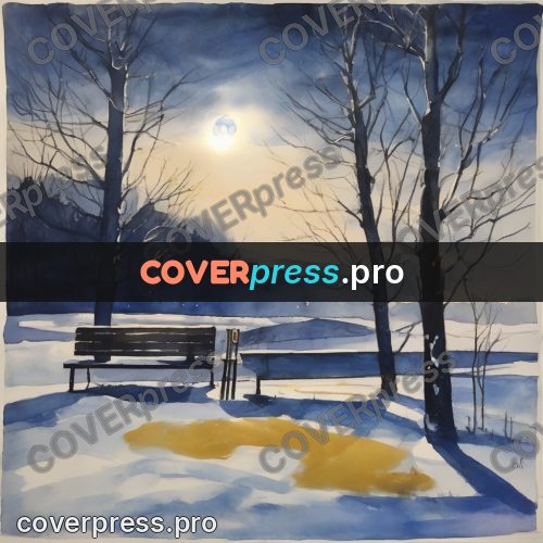 Watercolor illustration: bench in the snow at night
