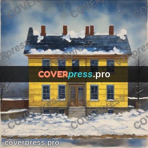 Watercolor illustration: yellow house with blue windows