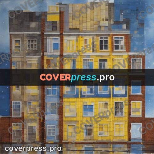 Watercolor illustration: yellow house with blue windows