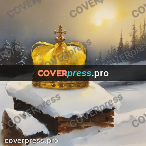 Watercolor illustration: gold crown on the snow
