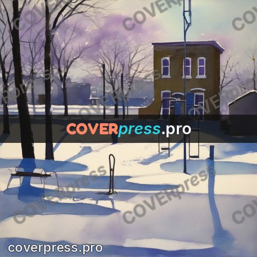 Watercolor illustration: winter yard by a house