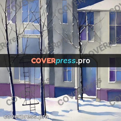 Watercolor illustration: winter yard by a house