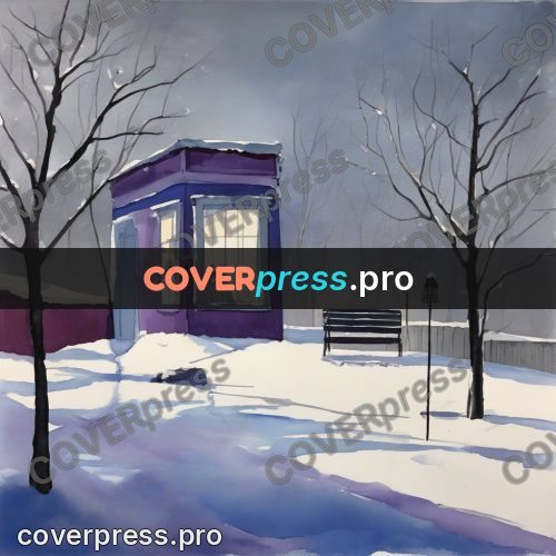 Watercolor illustration: winter yard by a house