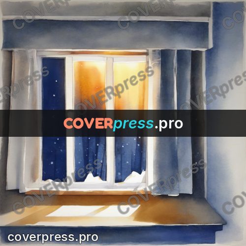 Watercolor illustration: window with a curtain in winter