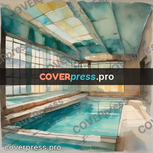 Watercolor illustration: pool in a bright hall