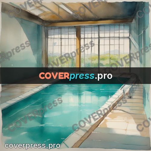 Watercolor illustration: pool in a bright hall
