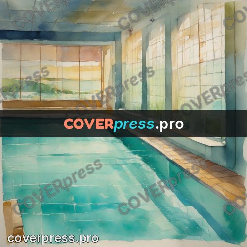 Watercolor illustration: pool in a bright hall
