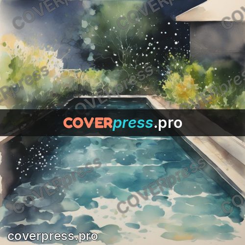 Watercolor illustration: pool among greenery