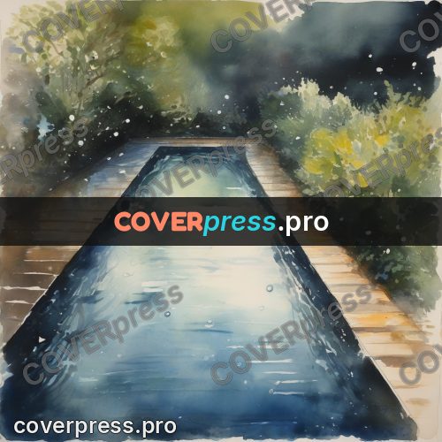 Watercolor illustration: pool among greenery
