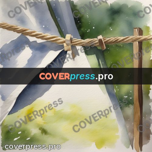Watercolor illustration: line with pegs and cloth