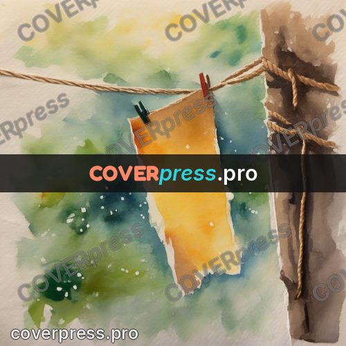 Watercolor illustration: line with pegs and cloth