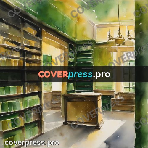 Watercolor illustration: shelves of jars in a shop