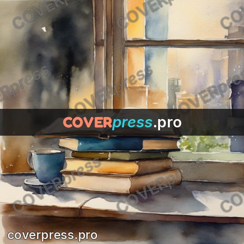 Watercolor illustration: books and a steaming cup
