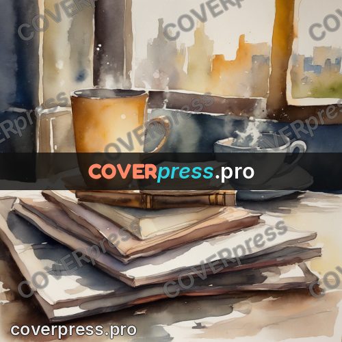 Watercolor illustration: books and a steaming cup