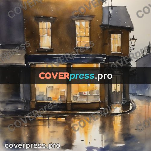 Watercolor illustration: shop window in the rain