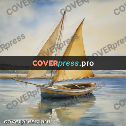 Watercolor illustration: sailing dinghy in shallow water