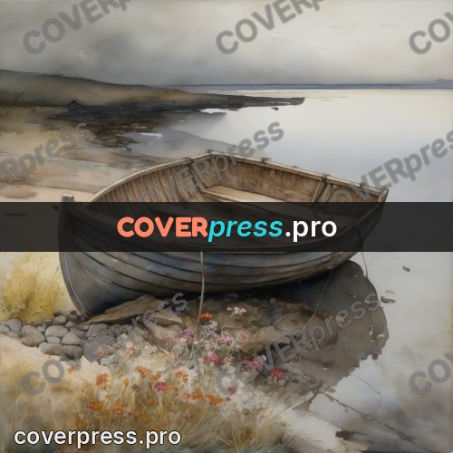 Watercolor illustration: old boat on the stones