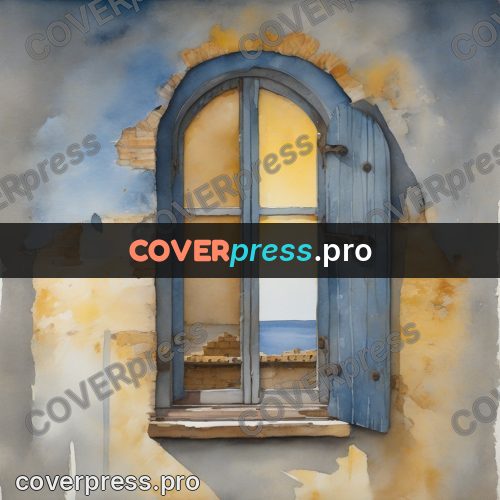Watercolor illustration: arched window with shutters