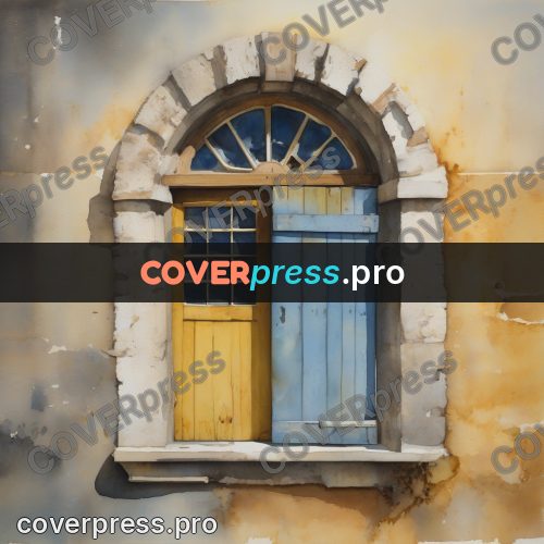 Watercolor illustration: arched window with shutters